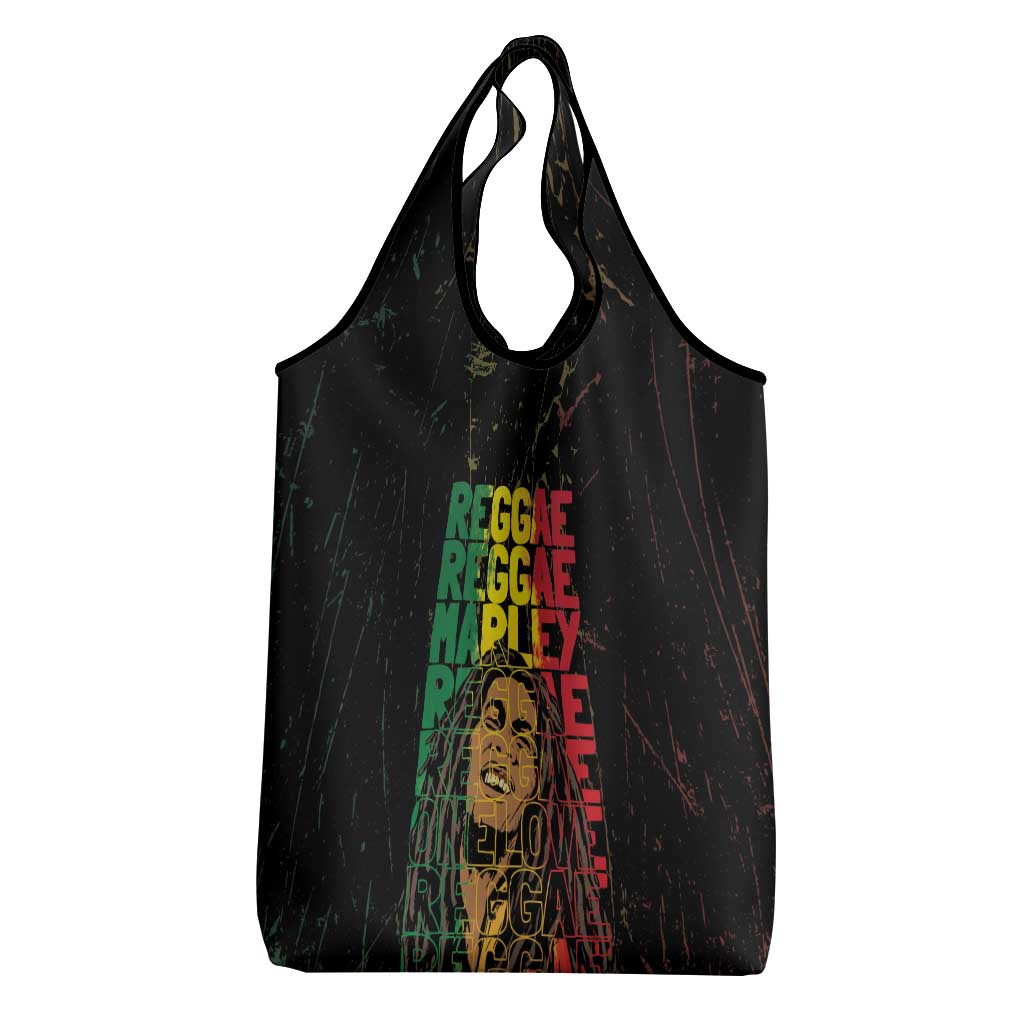 Reggae King Marley Grocery Bag Typeset Grunge Style