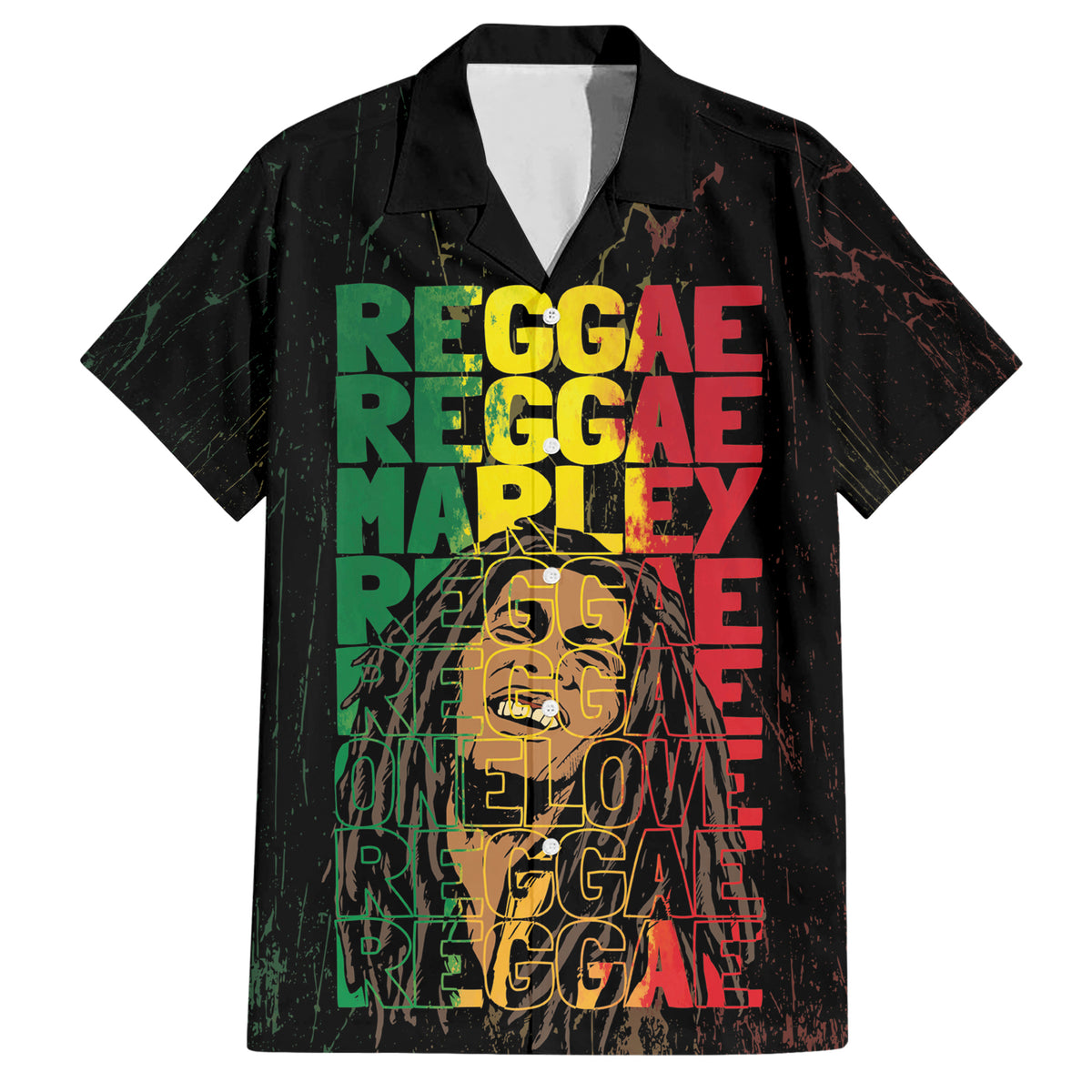 Reggae King Marley Hawaiian Shirt Typeset Grunge Style - Wonder Print Shop