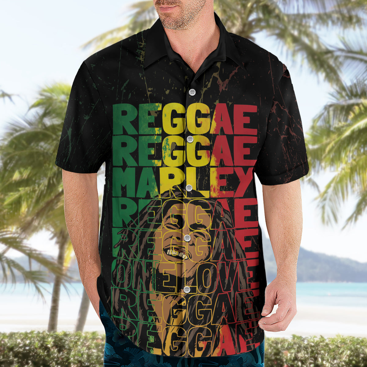 Reggae King Marley Hawaiian Shirt Typeset Grunge Style - Wonder Print Shop