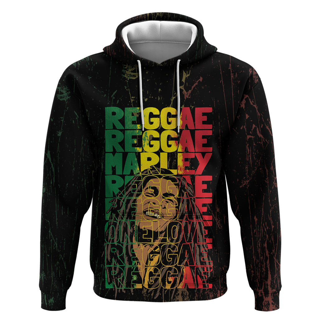 Reggae King Marley Hoodie Typeset Grunge Style - Wonder Print Shop