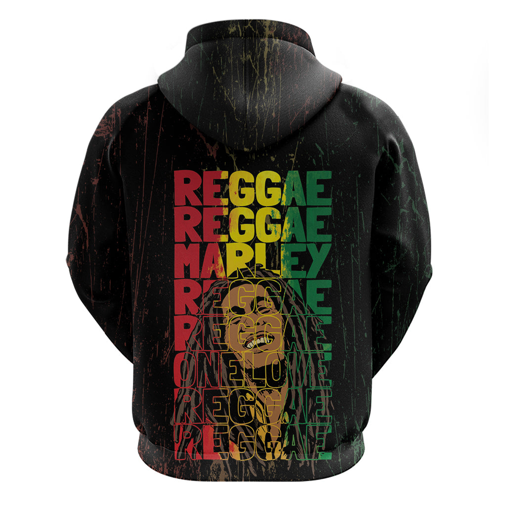 Reggae King Marley Hoodie Typeset Grunge Style - Wonder Print Shop