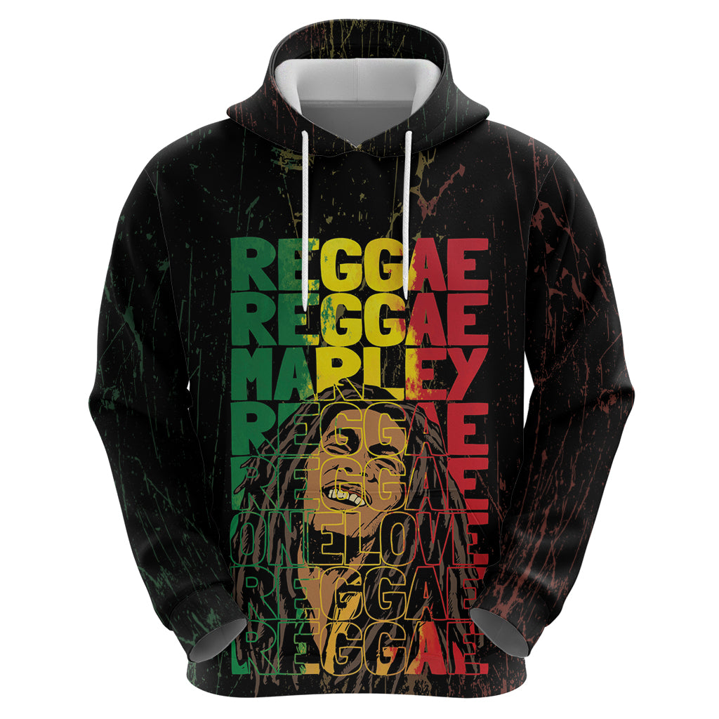 Reggae King Marley Hoodie Typeset Grunge Style - Wonder Print Shop