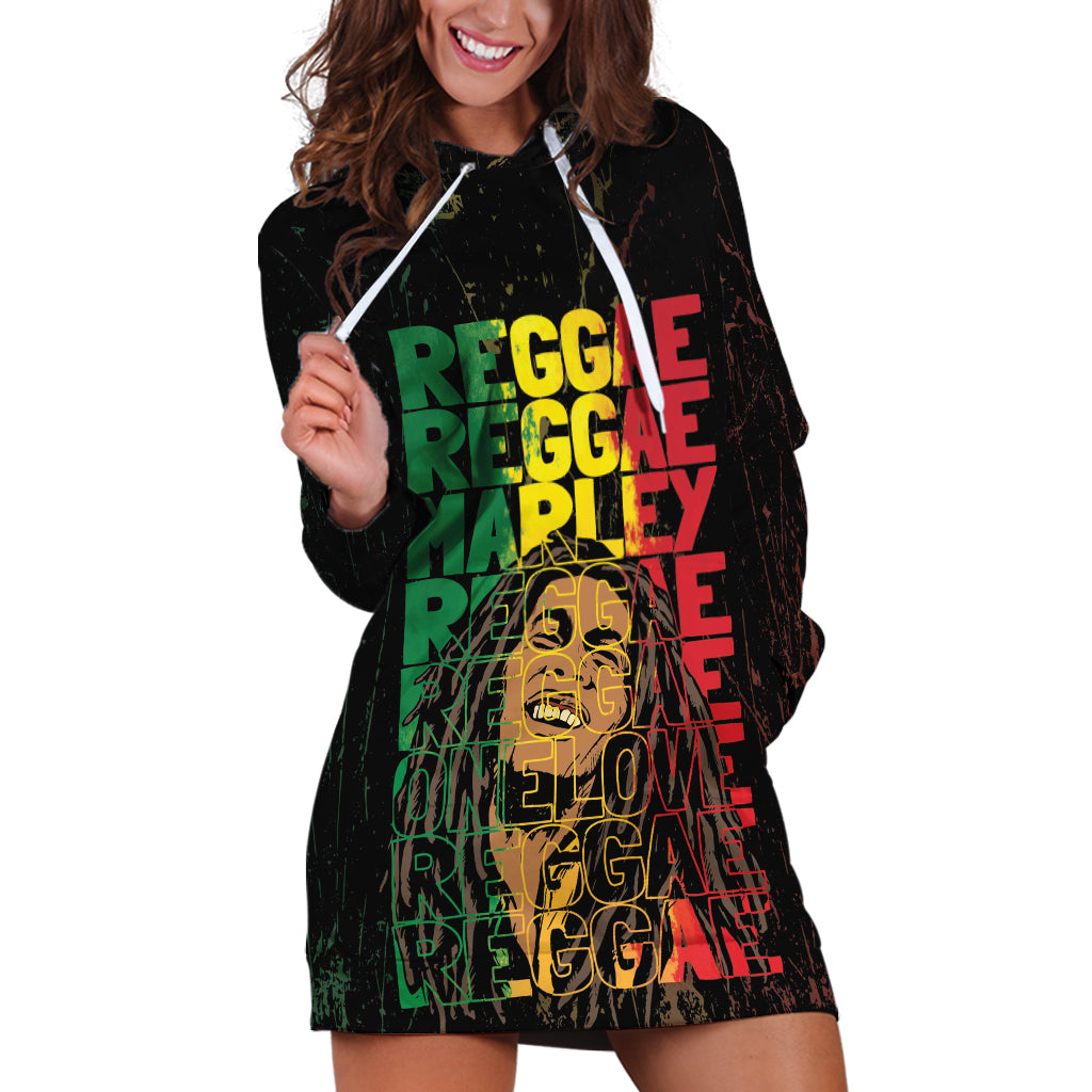Reggae King Marley Hoodie Dress Typeset Grunge Style