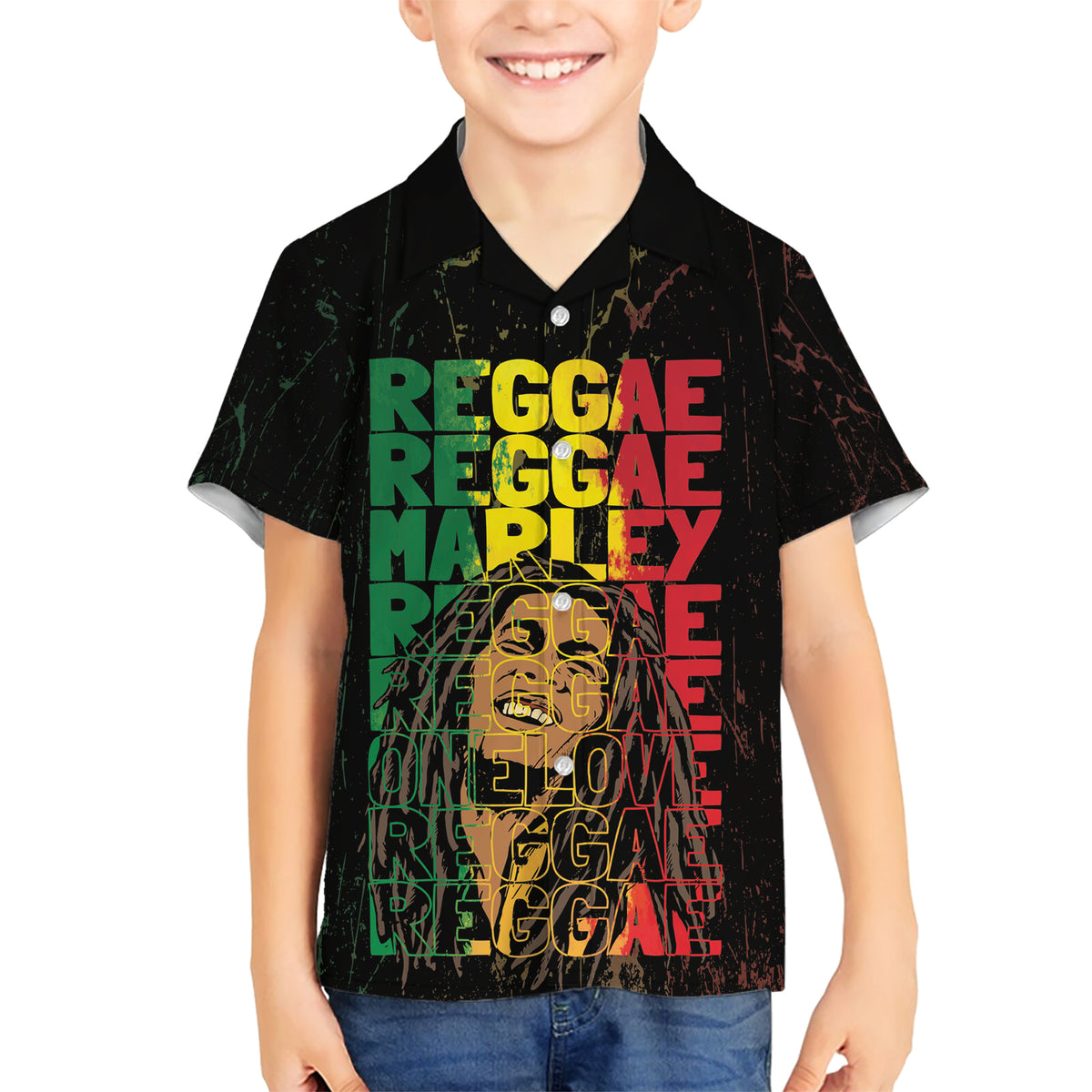 Reggae King Marley Kid Hawaiian Shirt Typeset Grunge Style - Wonder Print Shop