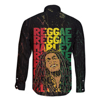 Reggae King Marley Long Sleeve Button Shirt Typeset Grunge Style - Wonder Print Shop