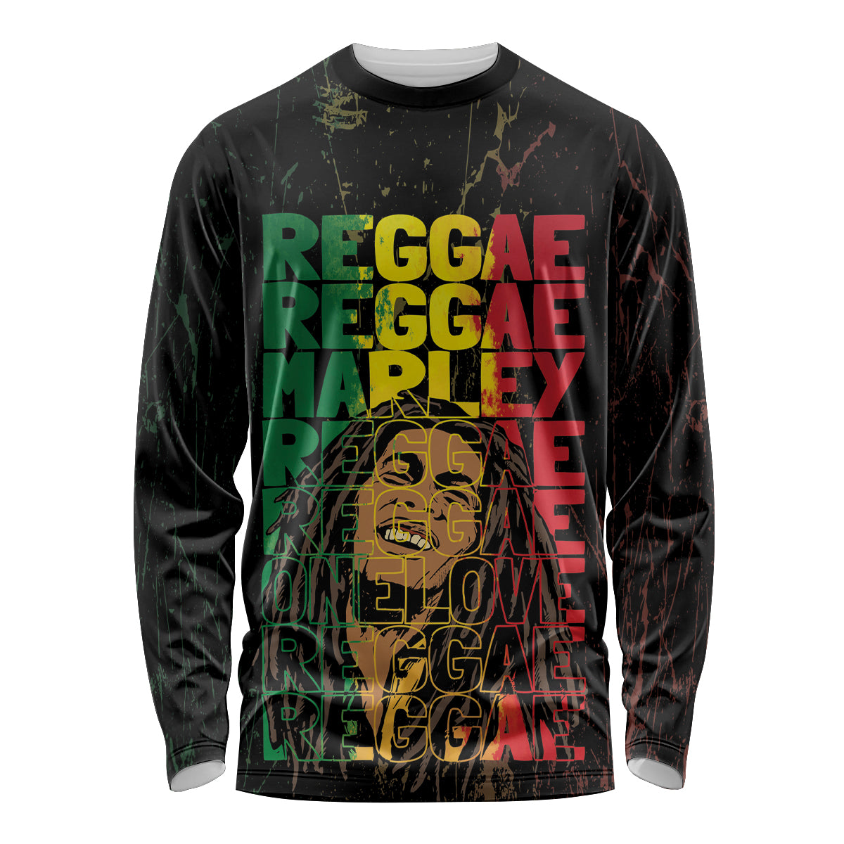 Reggae King Marley Long Sleeve Shirt Typeset Grunge Style - Wonder Print Shop