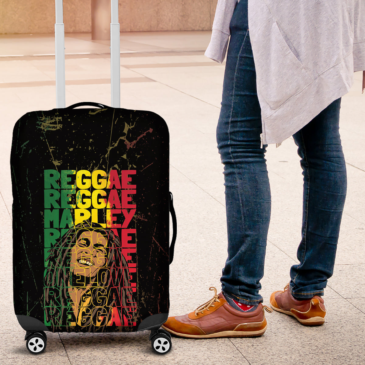 Reggae King Marley Luggage Cover Typeset Grunge Style