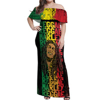 Reggae King Marley Off Shoulder Maxi Dress Typeset Grunge Style - Wonder Print Shop