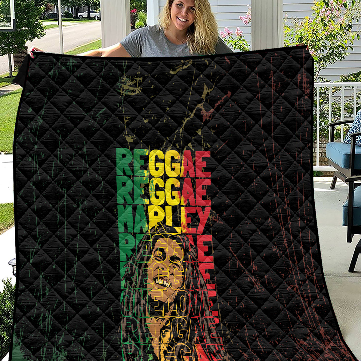 Reggae King Marley Quilt Typeset Grunge Style