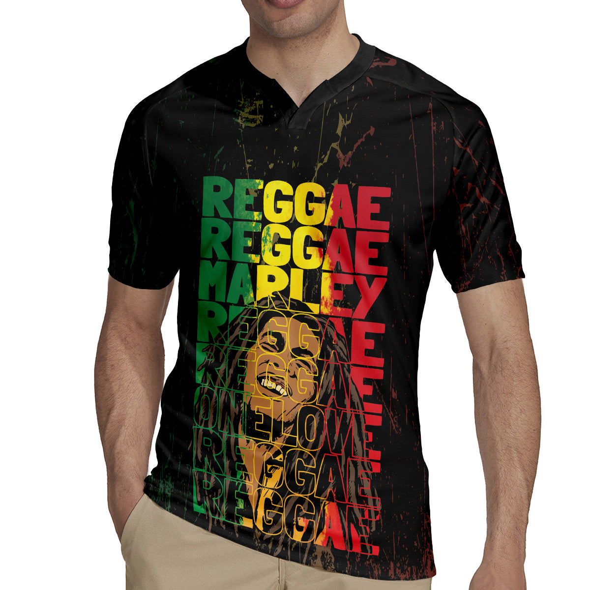 Reggae King Marley Rugby Jersey Typeset Grunge Style - Wonder Print Shop