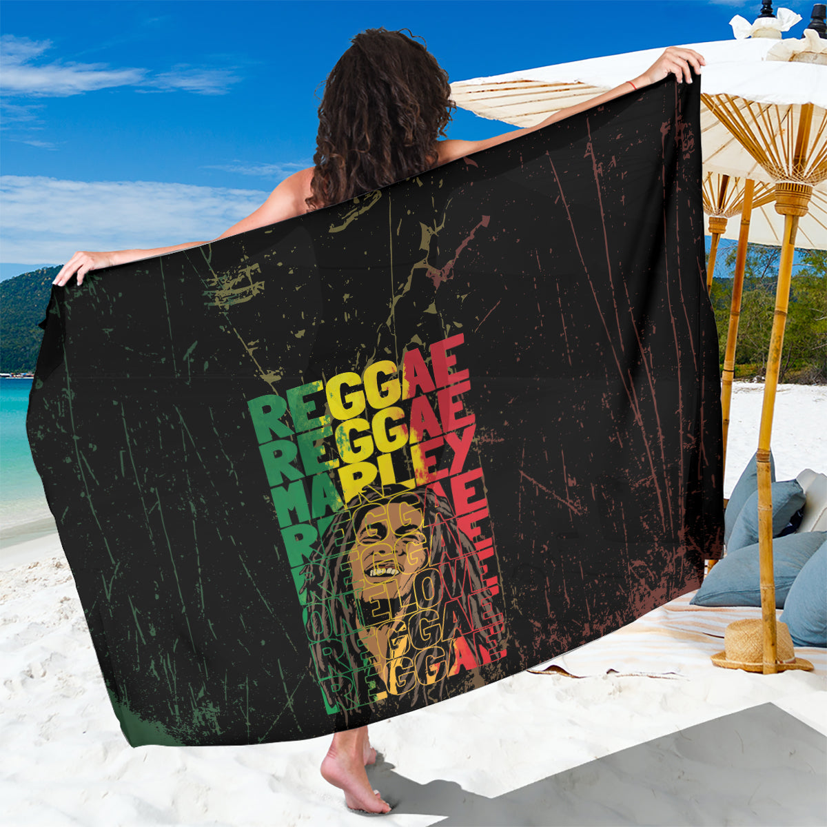 Reggae King Marley Sarong Typeset Grunge Style - Wonder Print Shop