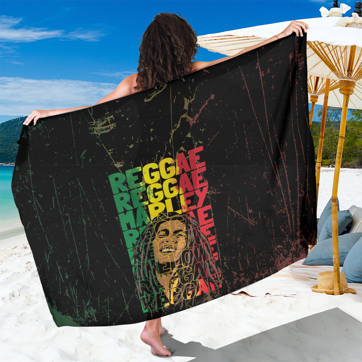 Reggae King Marley Sarong Typeset Grunge Style