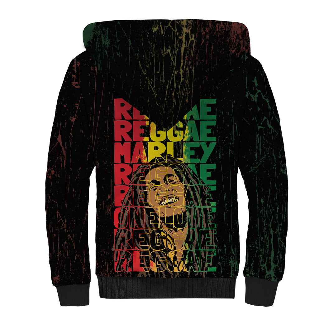 Reggae King Marley Sherpa Hoodie Typeset Grunge Style - Wonder Print Shop
