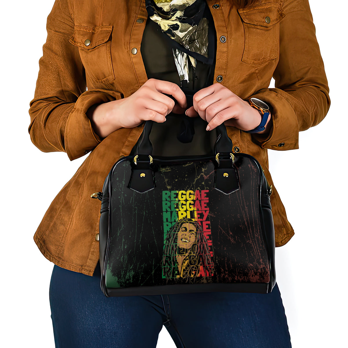 Reggae King Marley Shoulder Handbag Typeset Grunge Style