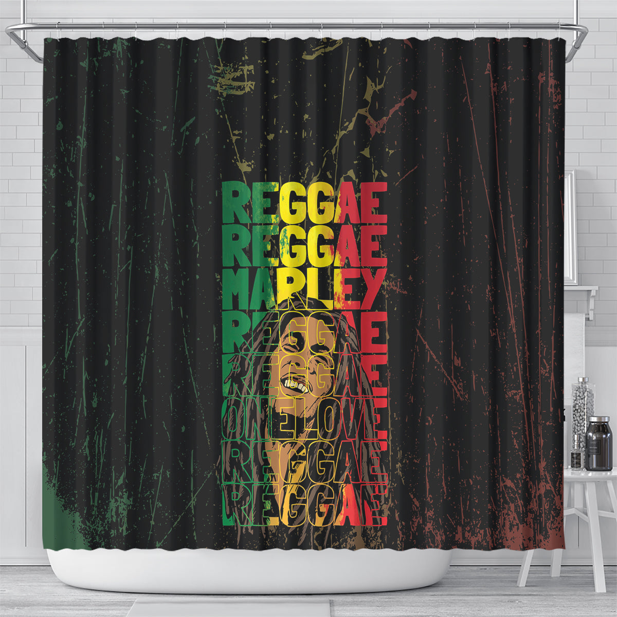 Reggae King Marley Shower Curtain Typeset Grunge Style