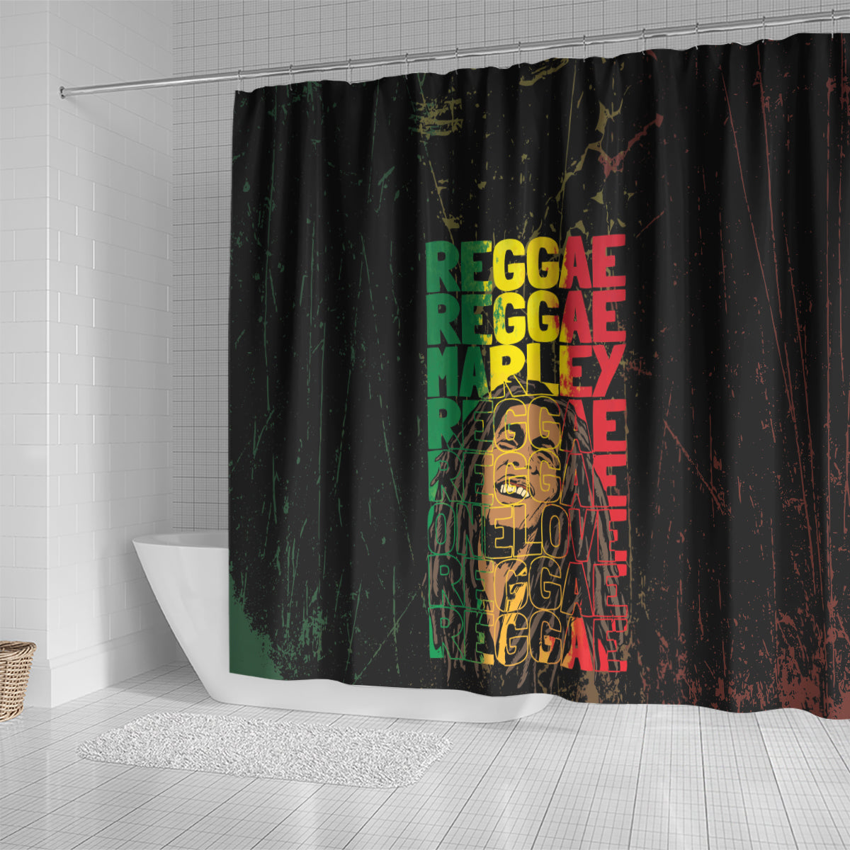 Reggae King Marley Shower Curtain Typeset Grunge Style
