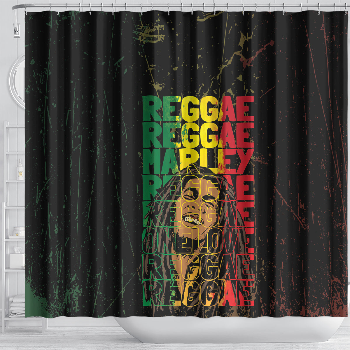 Reggae King Marley Shower Curtain Typeset Grunge Style