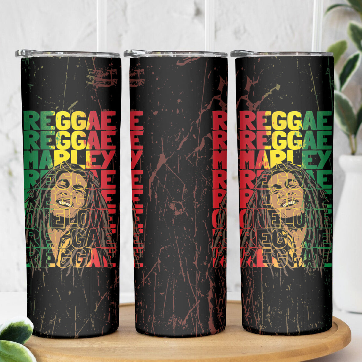 Reggae King Marley Skinny Tumbler Typeset Grunge Style - Wonder Print Shop