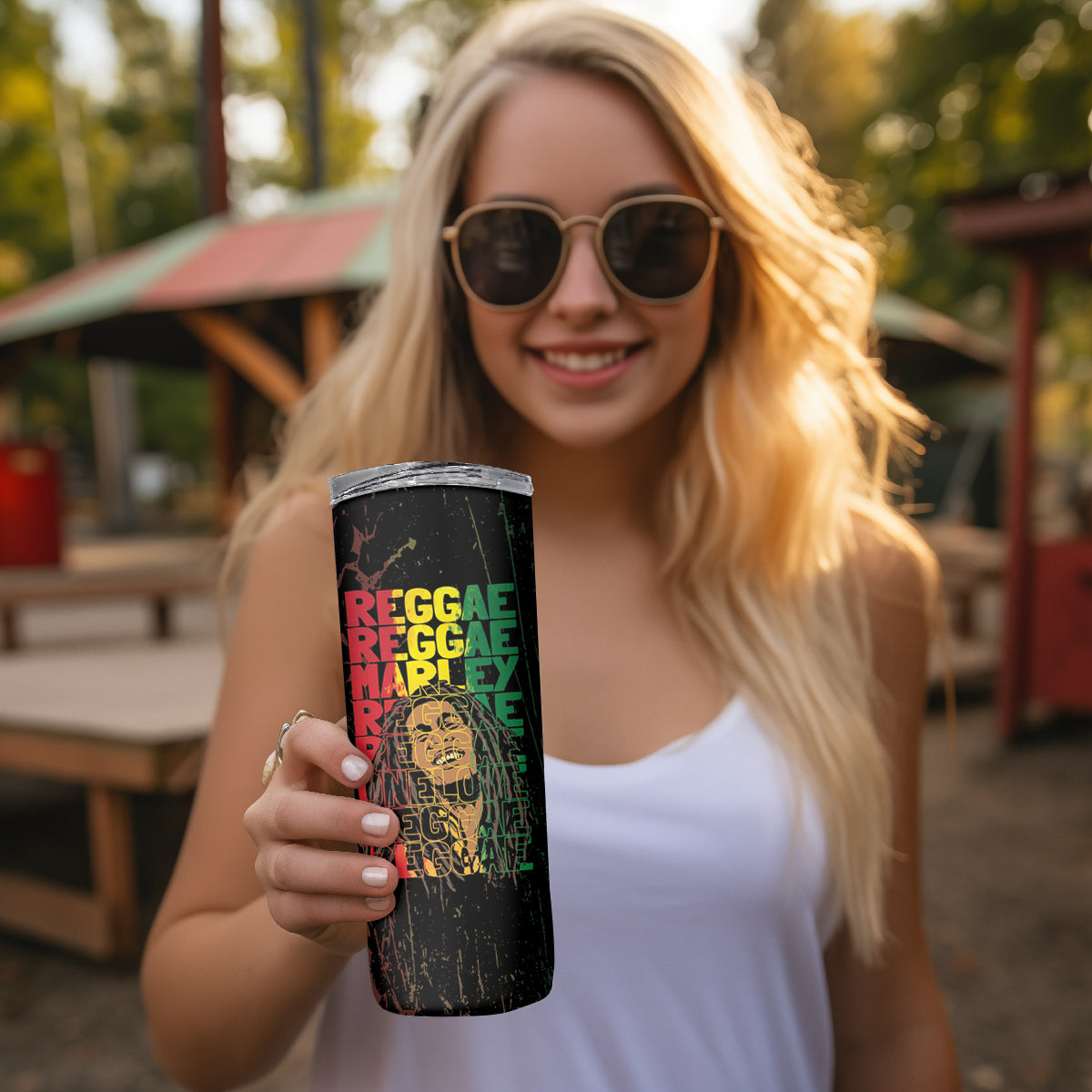 Reggae King Marley Skinny Tumbler Typeset Grunge Style - Wonder Print Shop