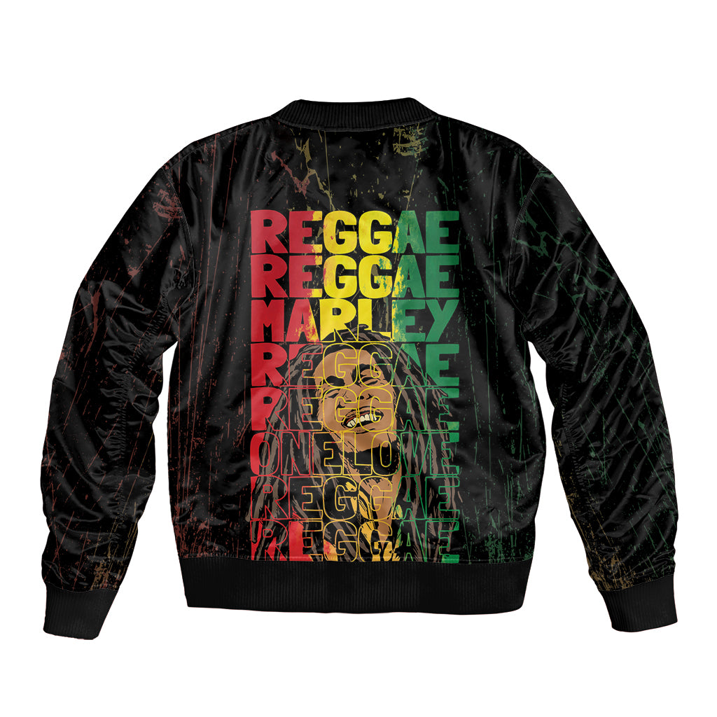 Reggae King Marley Sleeve Zip Bomber Jacket Typeset Grunge Style - Wonder Print Shop