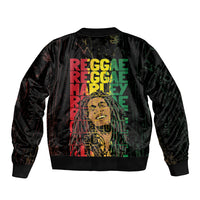 Reggae King Marley Sleeve Zip Bomber Jacket Typeset Grunge Style - Wonder Print Shop
