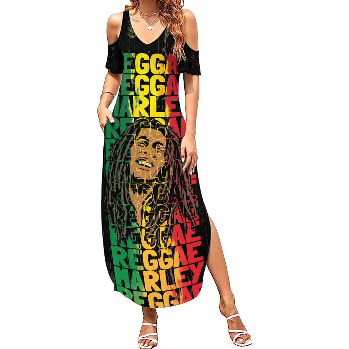 Reggae King Marley Summer Maxi Dress Typeset Grunge Style - Wonder Print Shop