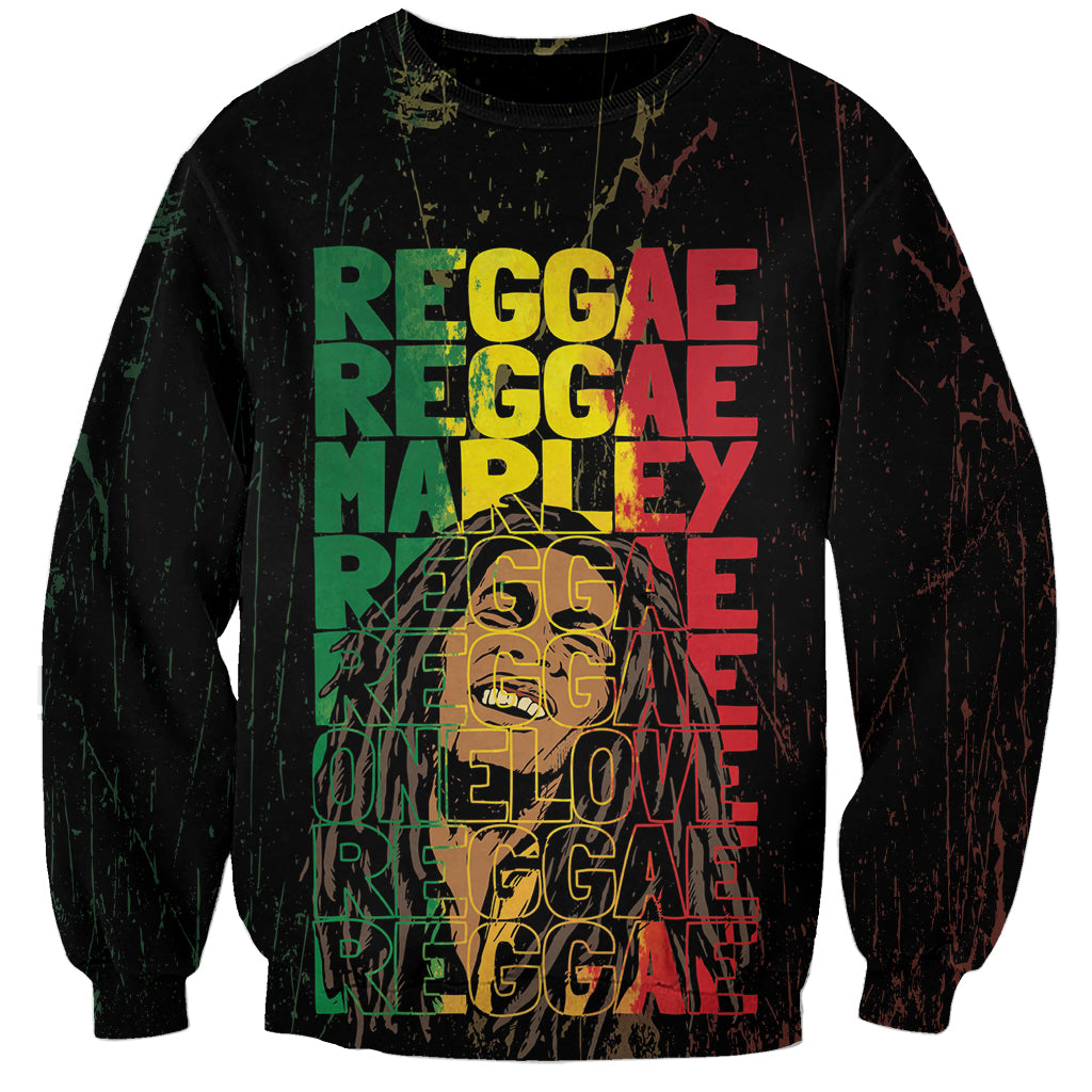 Reggae King Marley Sweatshirt Typeset Grunge Style - Wonder Print Shop