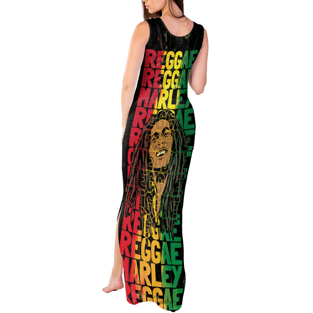 Reggae King Marley Tank Maxi Dress Typeset Grunge Style - Wonder Print Shop