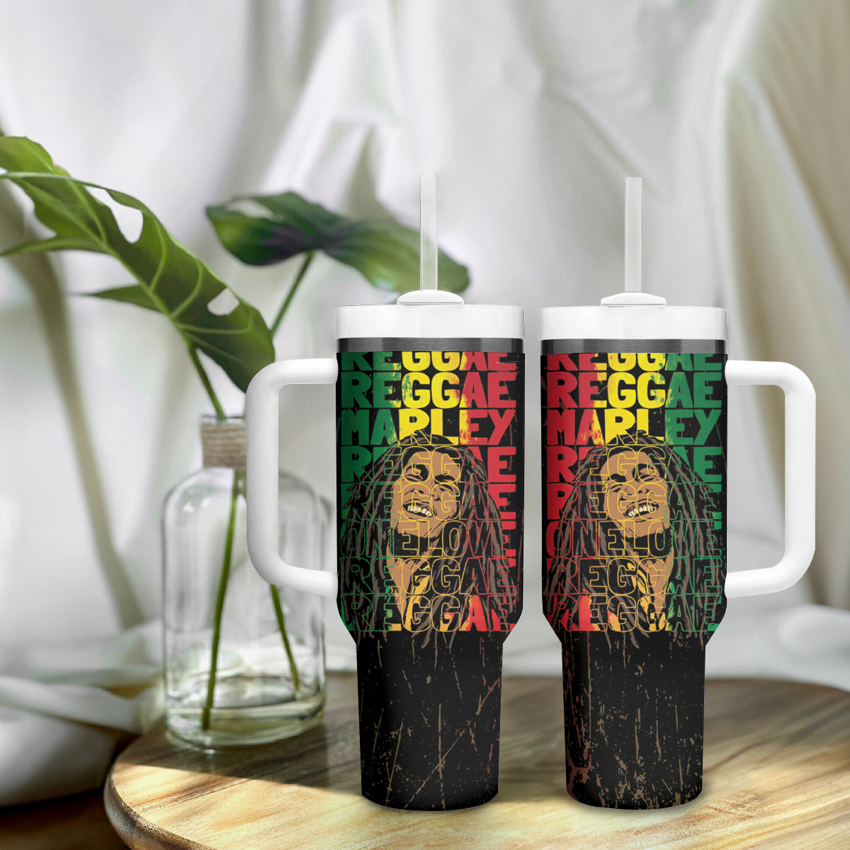 Reggae King Marley Tumbler With Handle Typeset Grunge Style - Wonder Print Shop