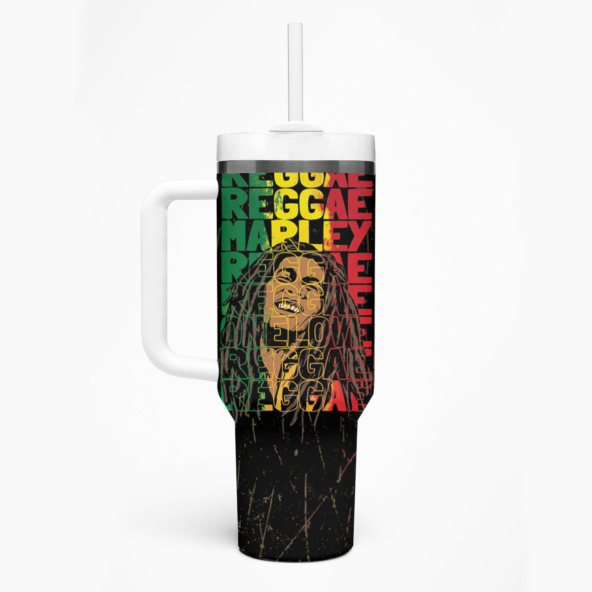Reggae King Marley Tumbler With Handle Typeset Grunge Style - Wonder Print Shop