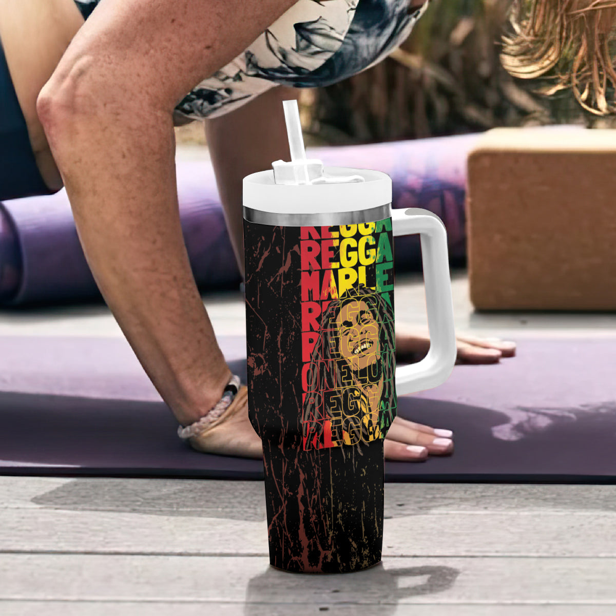 Reggae King Marley Tumbler With Handle Typeset Grunge Style - Wonder Print Shop