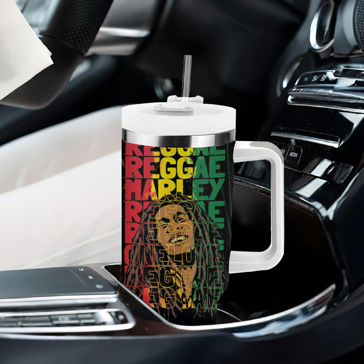 Reggae King Marley Tumbler With Handle Typeset Grunge Style - Wonder Print Shop