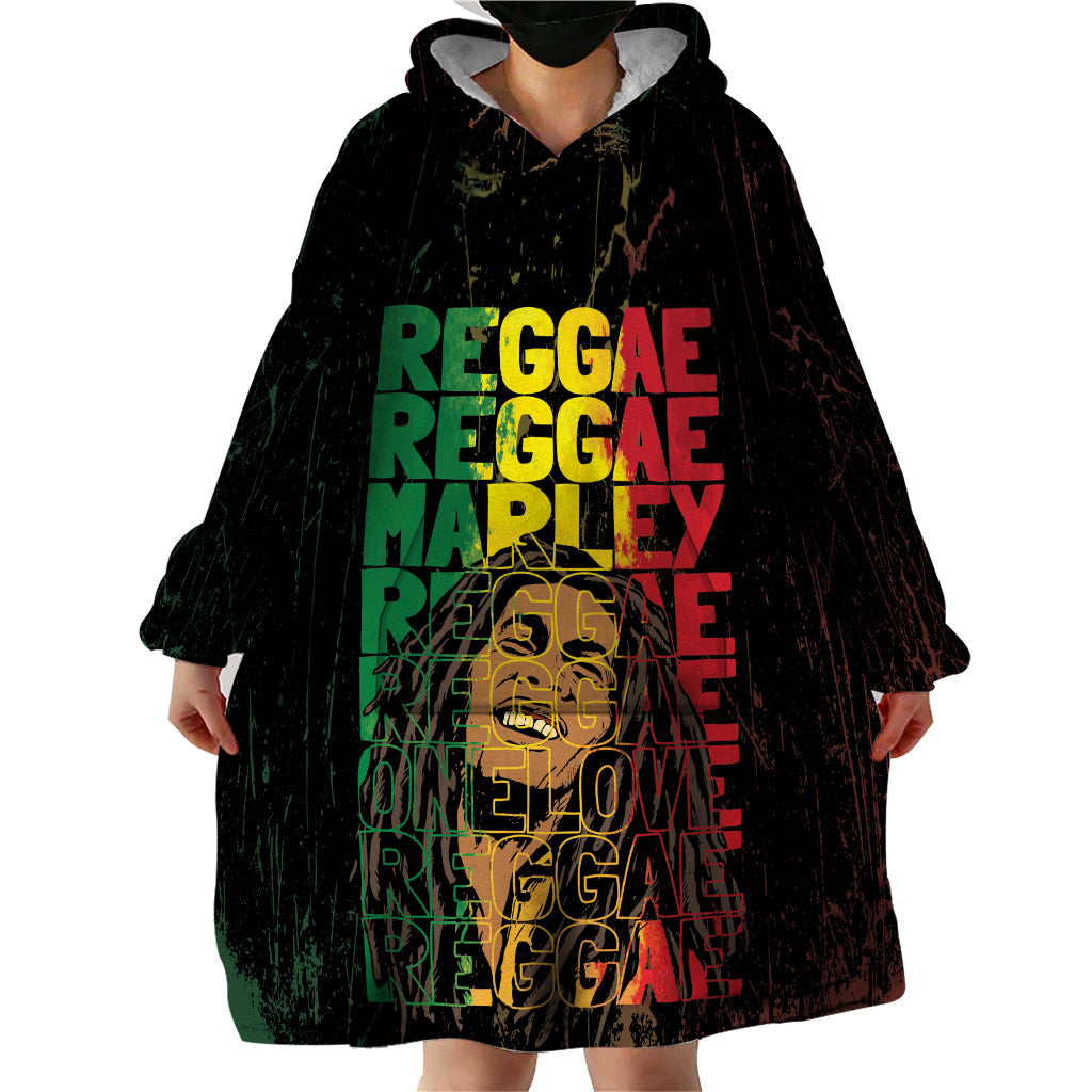 Reggae King Marley Wearable Blanket Hoodie Typeset Grunge Style - Wonder Print Shop