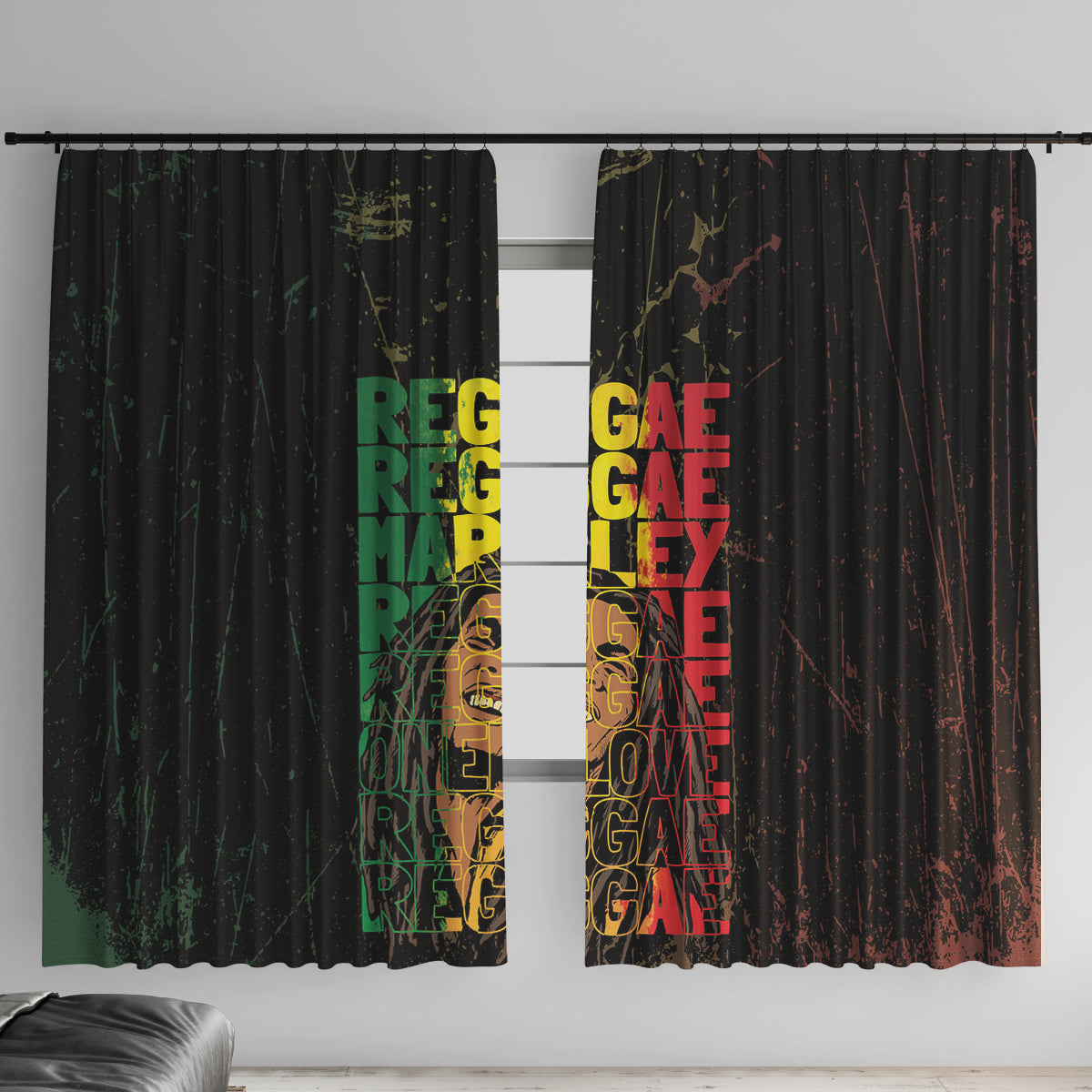Reggae King Marley Window Curtain Typeset Grunge Style - Wonder Print Shop