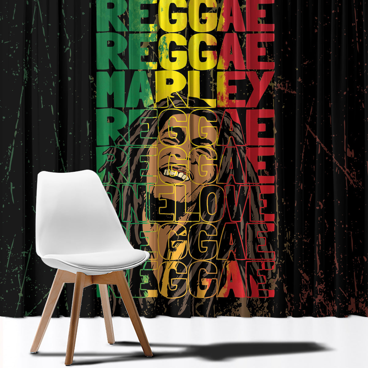 Reggae King Marley Window Curtain Typeset Grunge Style - Wonder Print Shop