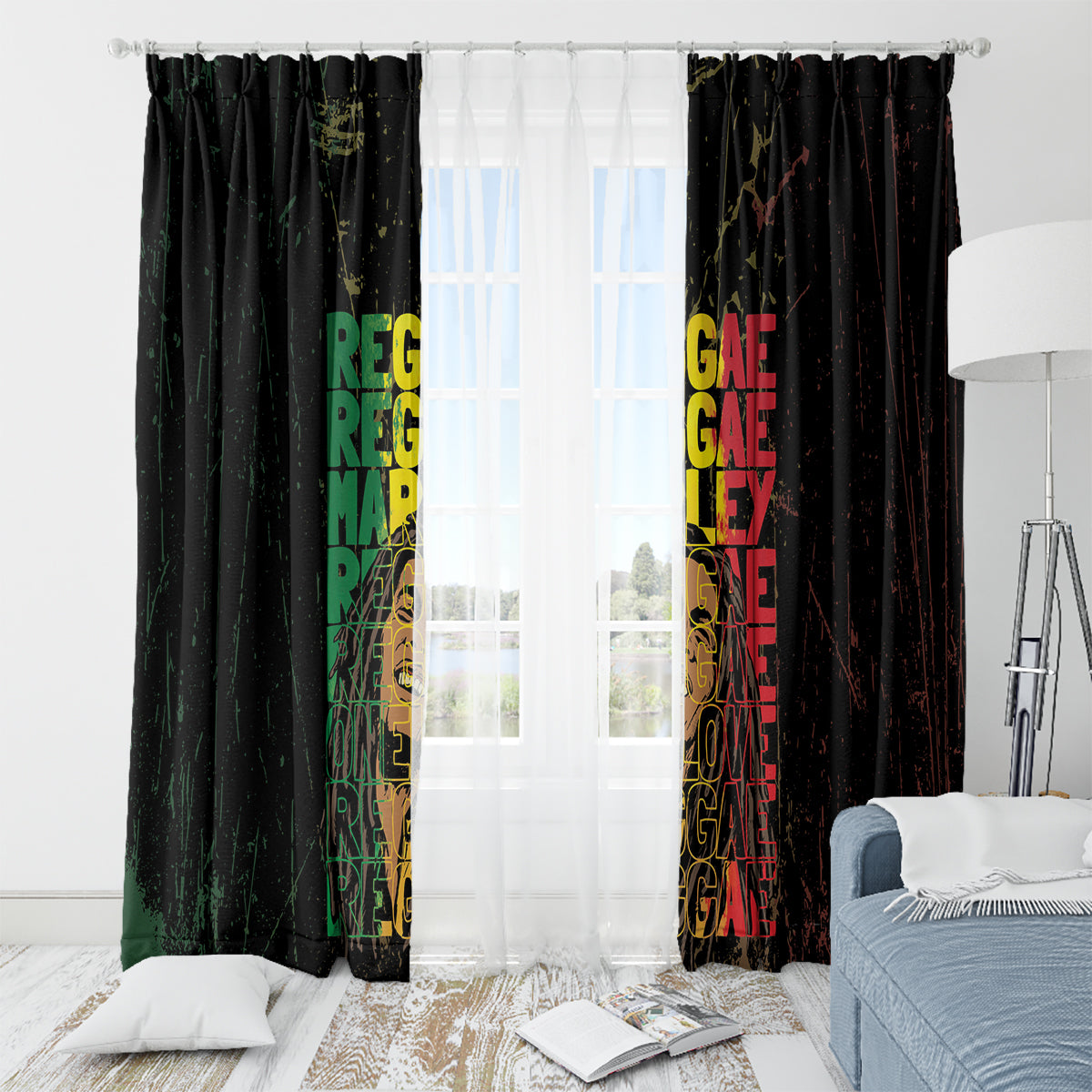 Reggae King Marley Window Curtain Typeset Grunge Style - Wonder Print Shop
