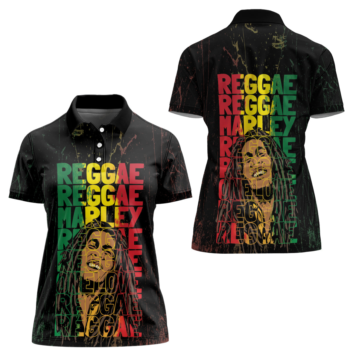 Reggae King Marley Women Polo Shirt Typeset Grunge Style - Wonder Print Shop
