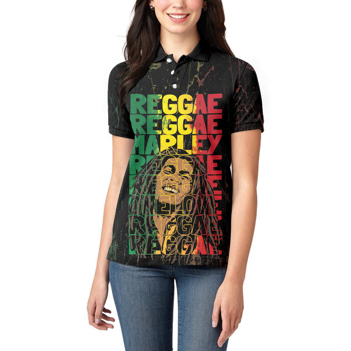 Reggae King Marley Women Polo Shirt Typeset Grunge Style - Wonder Print Shop