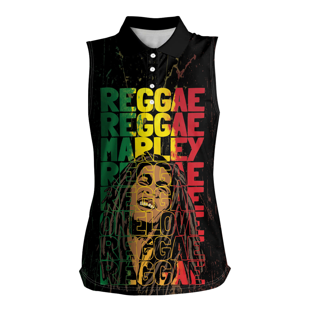 Reggae King Marley Women Sleeveless Polo Shirt Typeset Grunge Style - Wonder Print Shop