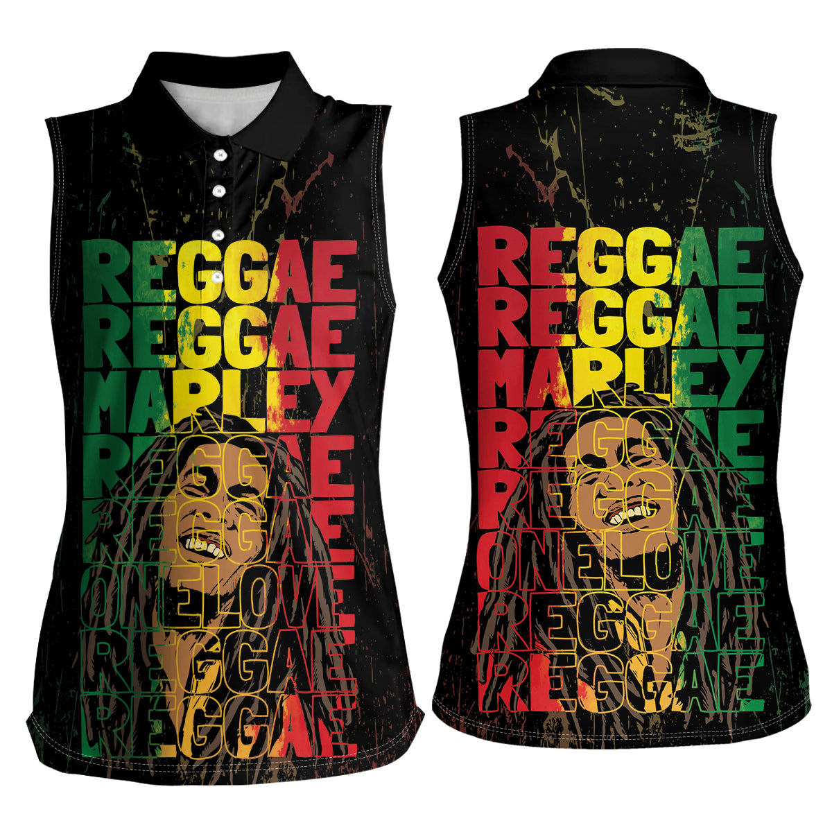 Reggae King Marley Women Sleeveless Polo Shirt Typeset Grunge Style - Wonder Print Shop