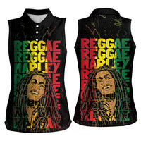 Reggae King Marley Women Sleeveless Polo Shirt Typeset Grunge Style - Wonder Print Shop