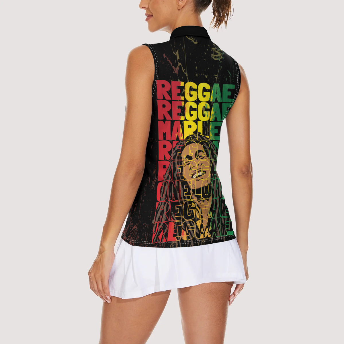 Reggae King Marley Women Sleeveless Polo Shirt Typeset Grunge Style - Wonder Print Shop