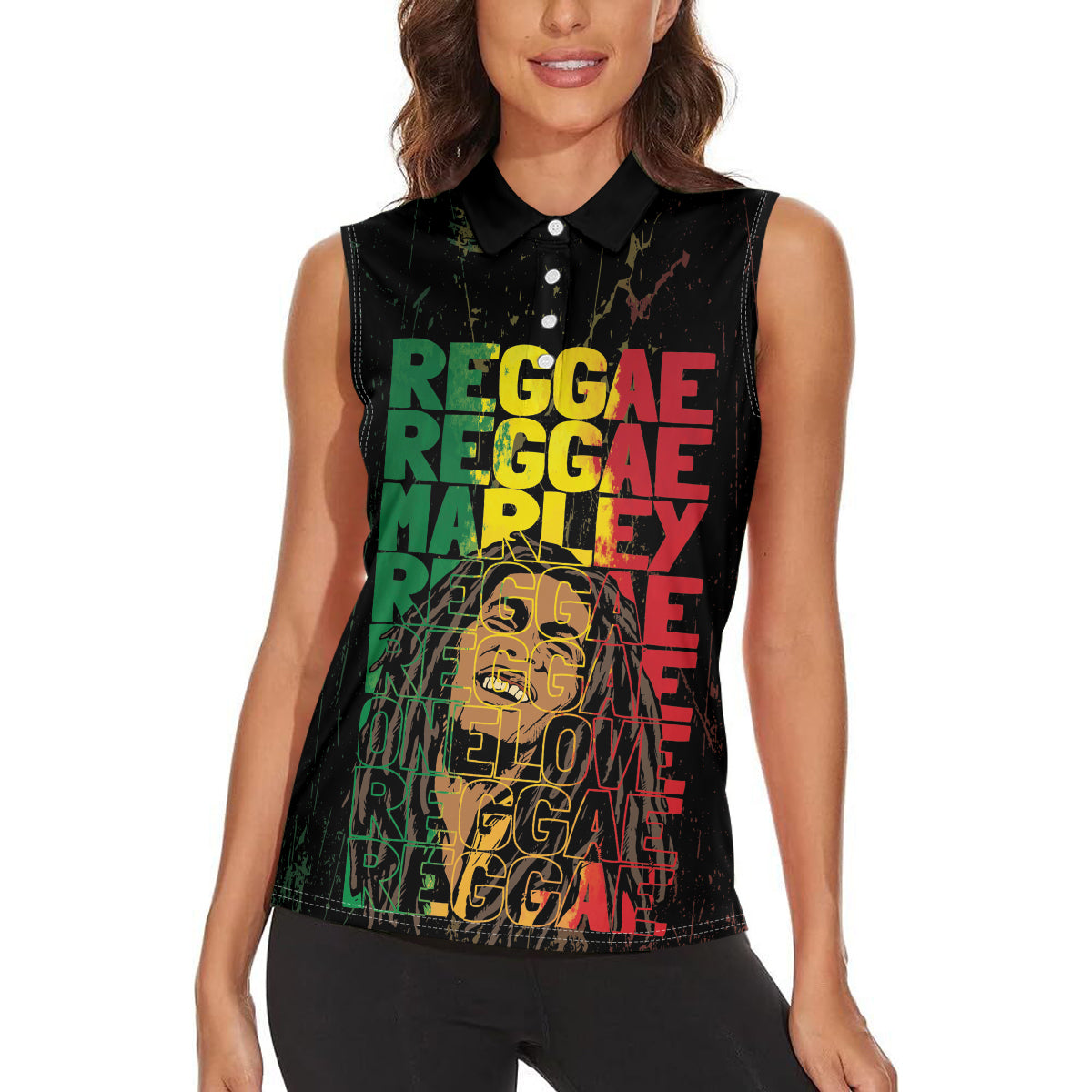 Reggae King Marley Women Sleeveless Polo Shirt Typeset Grunge Style - Wonder Print Shop