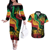 Reggae Day Couples Matching Off The Shoulder Long Sleeve Dress and Hawaiian Shirt One Love One Heart LT7 - Wonder Print Shop