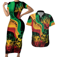 Reggae Day Couples Matching Short Sleeve Bodycon Dress and Hawaiian Shirt One Love One Heart LT7 - Wonder Print Shop