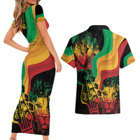 Reggae Day Couples Matching Short Sleeve Bodycon Dress and Hawaiian Shirt One Love One Heart LT7 - Wonder Print Shop