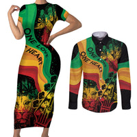 Reggae Day Couples Matching Short Sleeve Bodycon Dress and Long Sleeve Button Shirt One Love One Heart LT7 - Wonder Print Shop