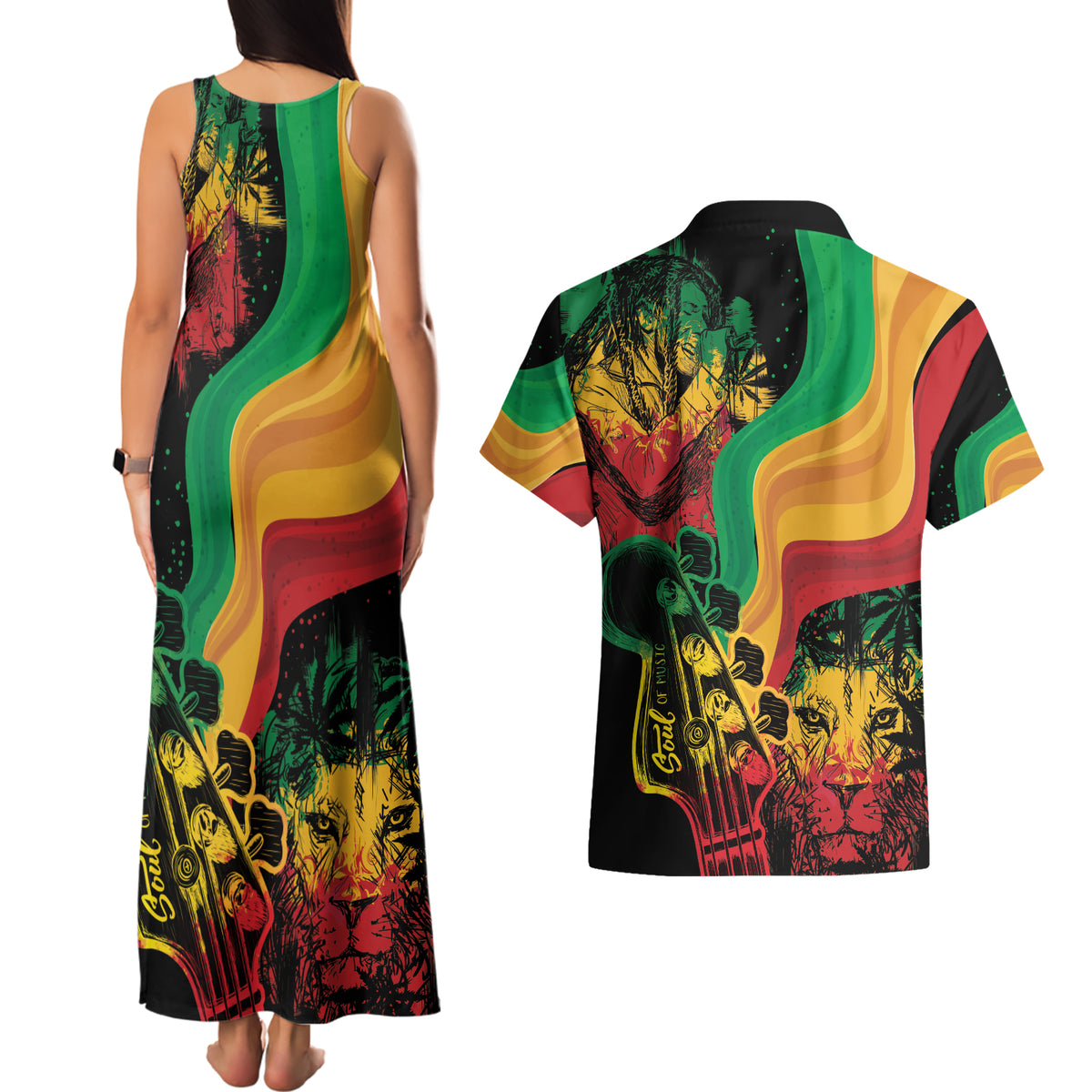 Reggae Day Couples Matching Tank Maxi Dress and Hawaiian Shirt One Love One Heart LT7 - Wonder Print Shop