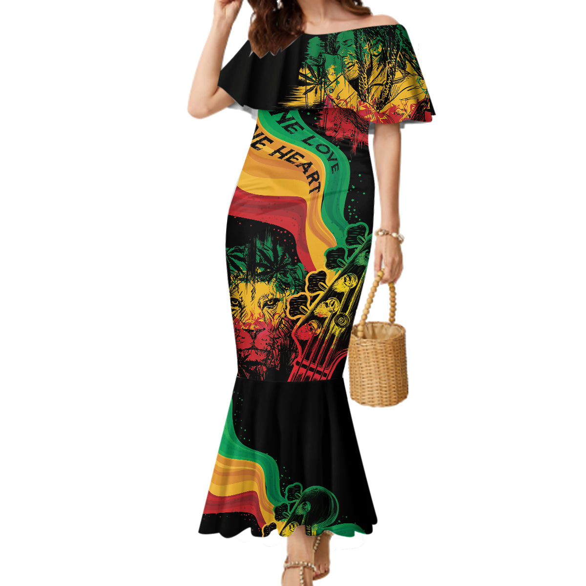 Reggae Day Family Matching Mermaid Dress and Hawaiian Shirt One Love One Heart LT7 - Wonder Print Shop
