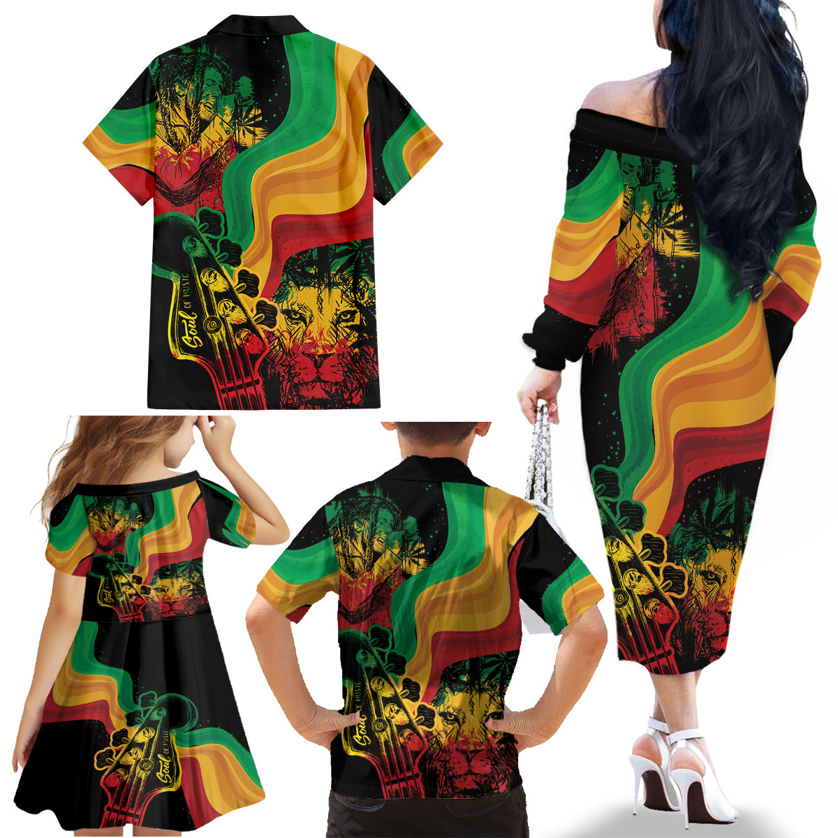 Reggae Day Family Matching Off The Shoulder Long Sleeve Dress and Hawaiian Shirt One Love One Heart - Wonder Print Shop